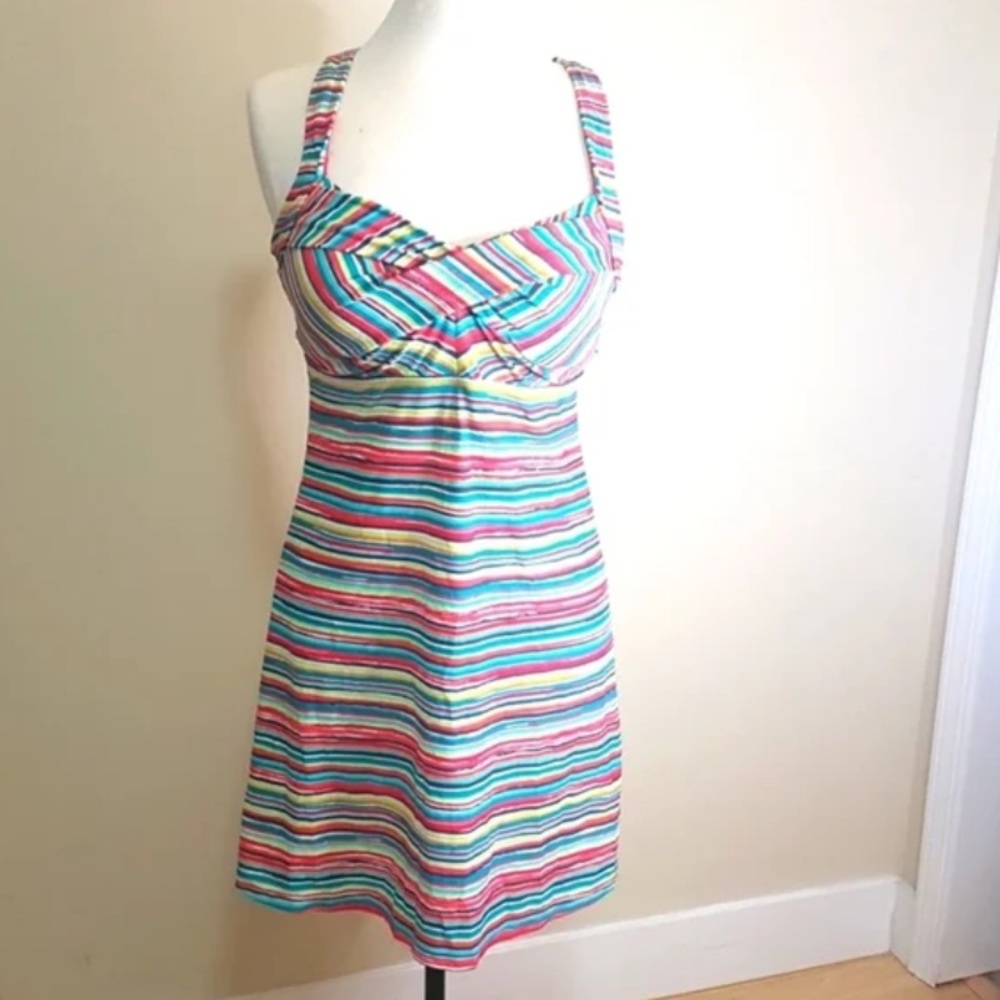 Athleta colorful striped swimdress, racerback